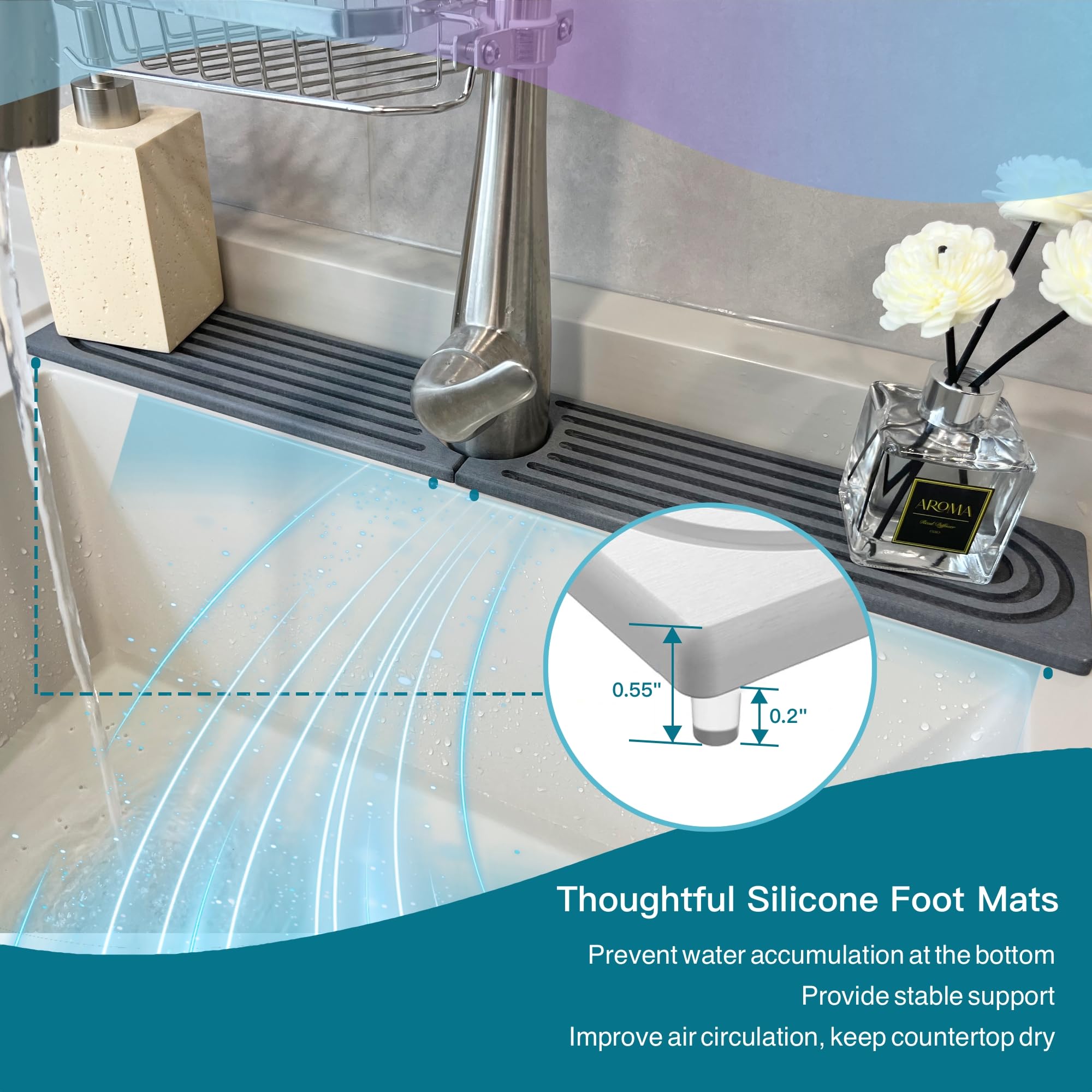 OSOVGO stone mat center-hole fit ensures faucet alignment.