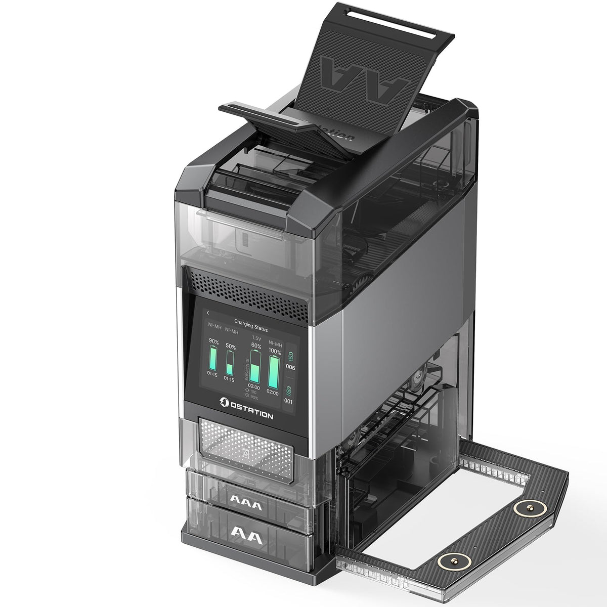 Ostation 2 Pro front view battery charger showing compact all-in-one design for home use.