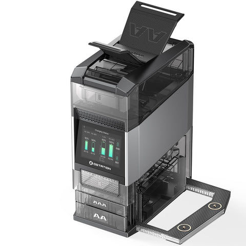 Ostation 2 Pro front view battery charger showing compact all-in-one design for home use.