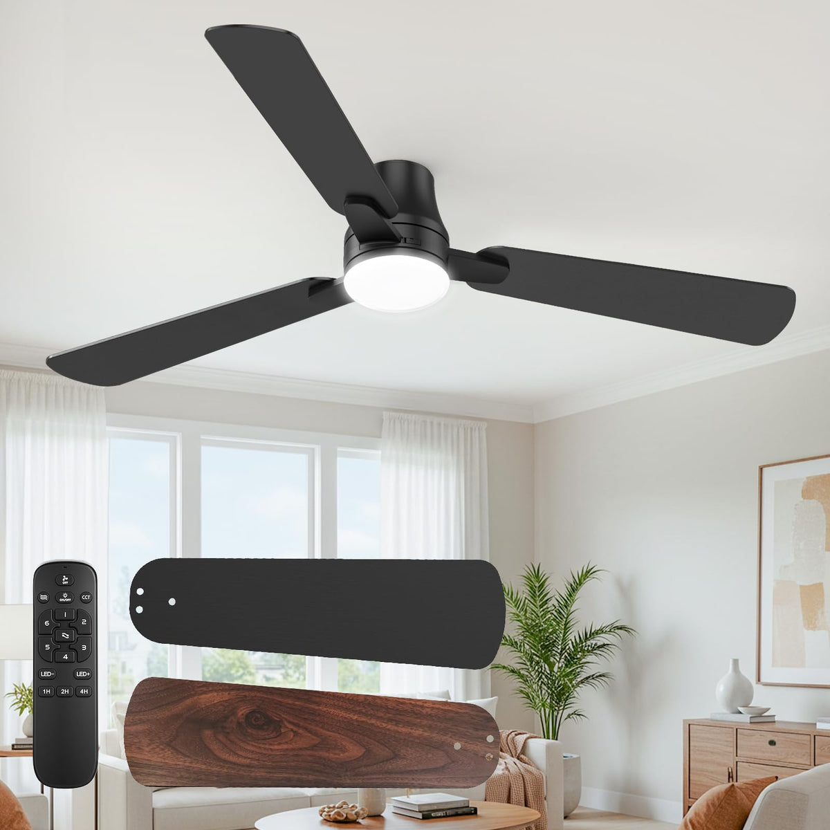 OSTIVE 52-inch ceiling fan with light and remote for versatile living spaces, quiet.