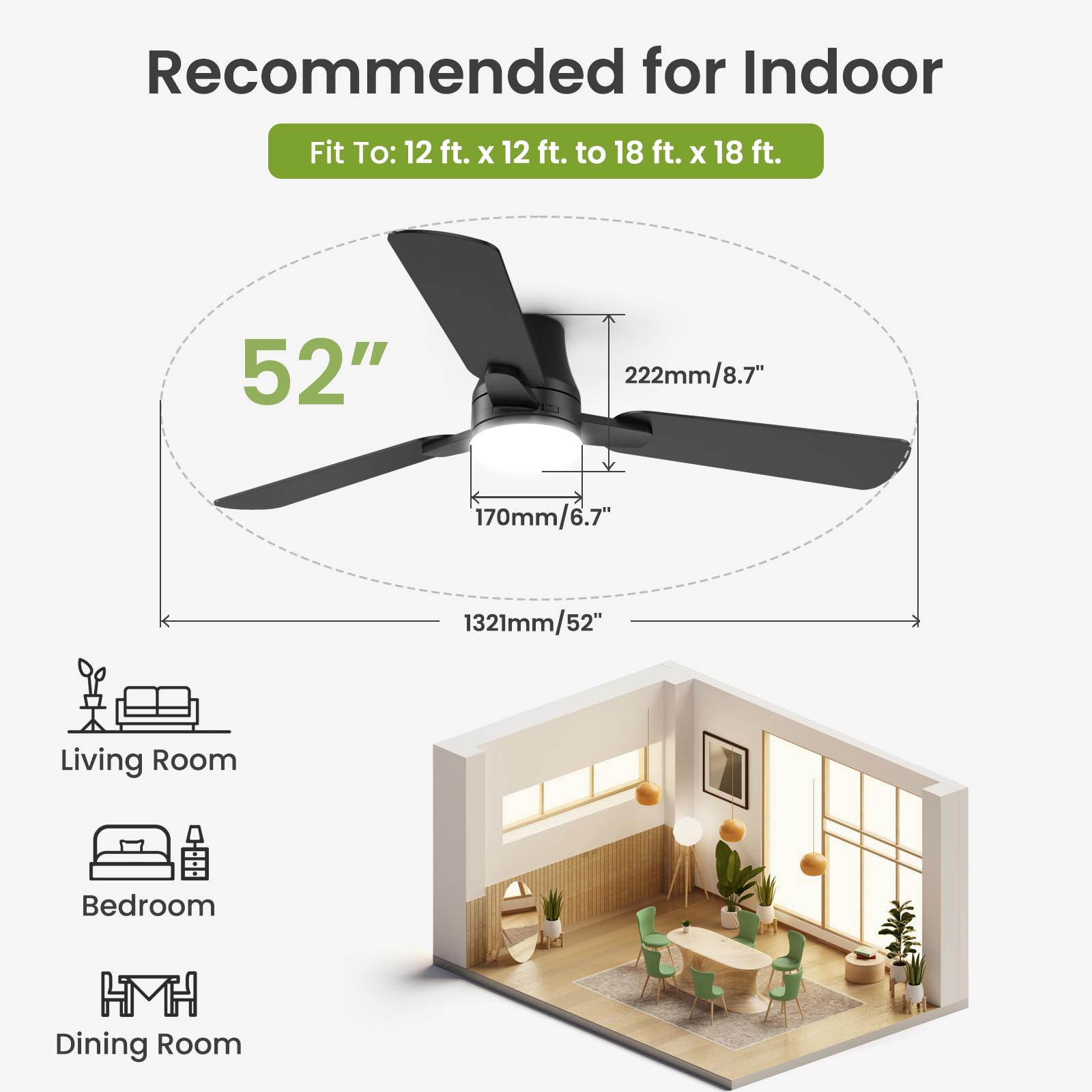 OSTIVE reversible black-walnut blades offer flexible aesthetics and seasonal airflow.