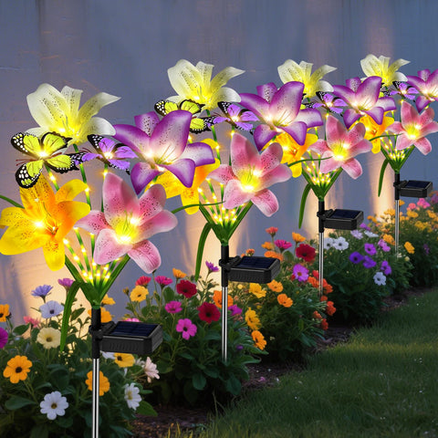 Ostritec solar lilies with butterflies front view illuminate the garden