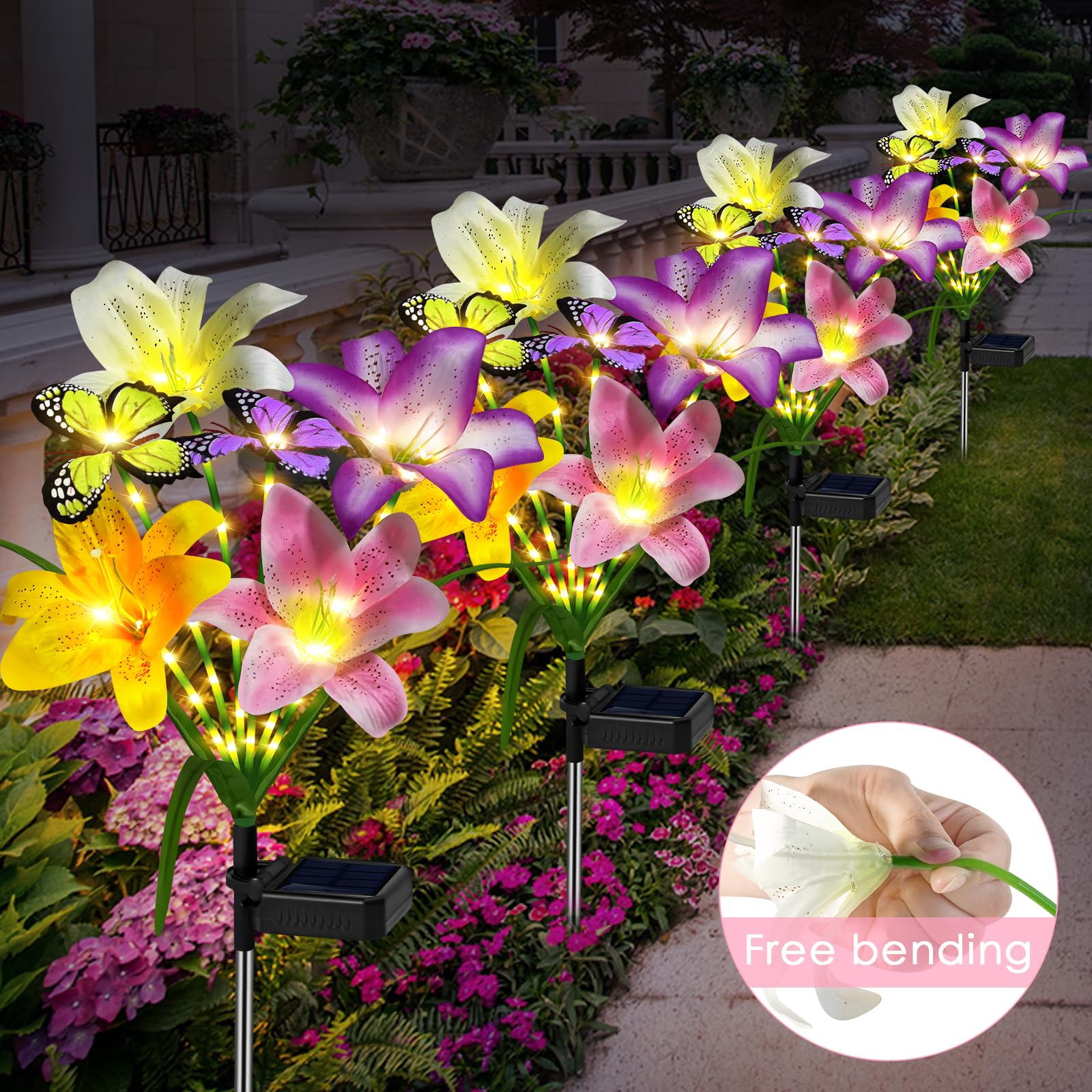 Ostritec solar lilies glow at night along patio pathways
