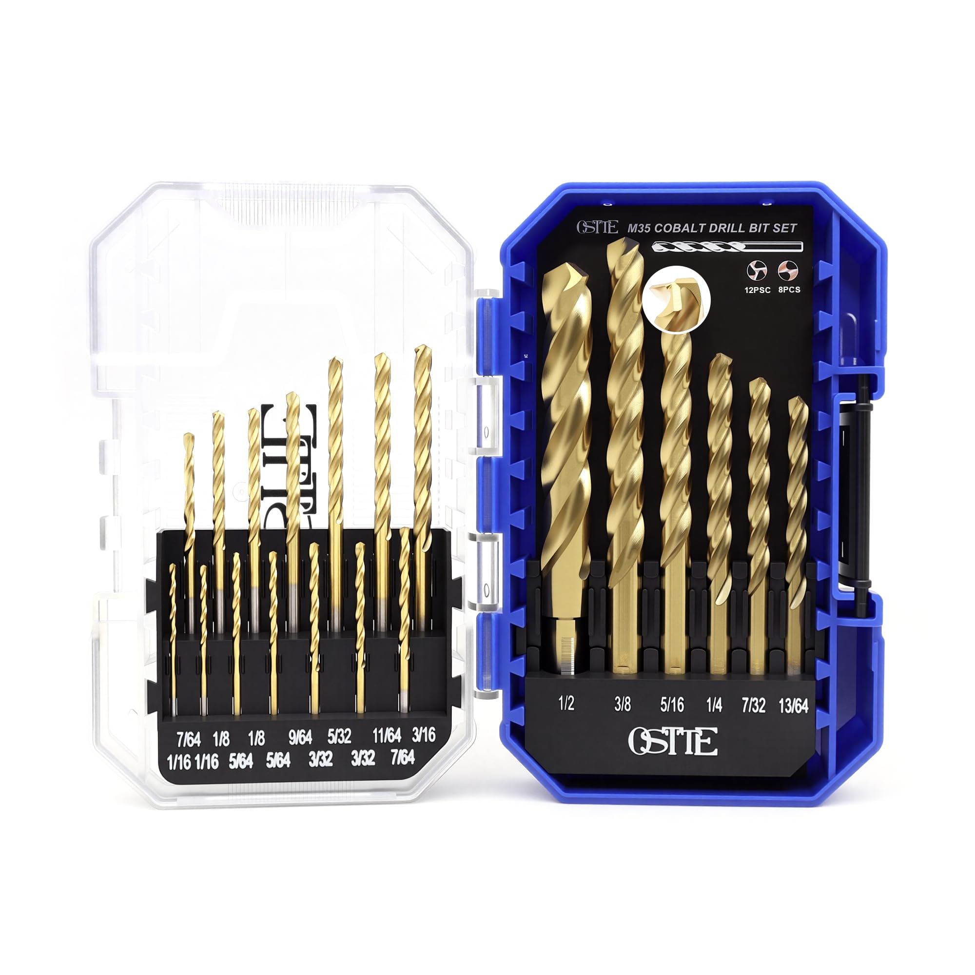OSTTE cobalt drill bit set 20-piece in a durable storage case for quick selection.