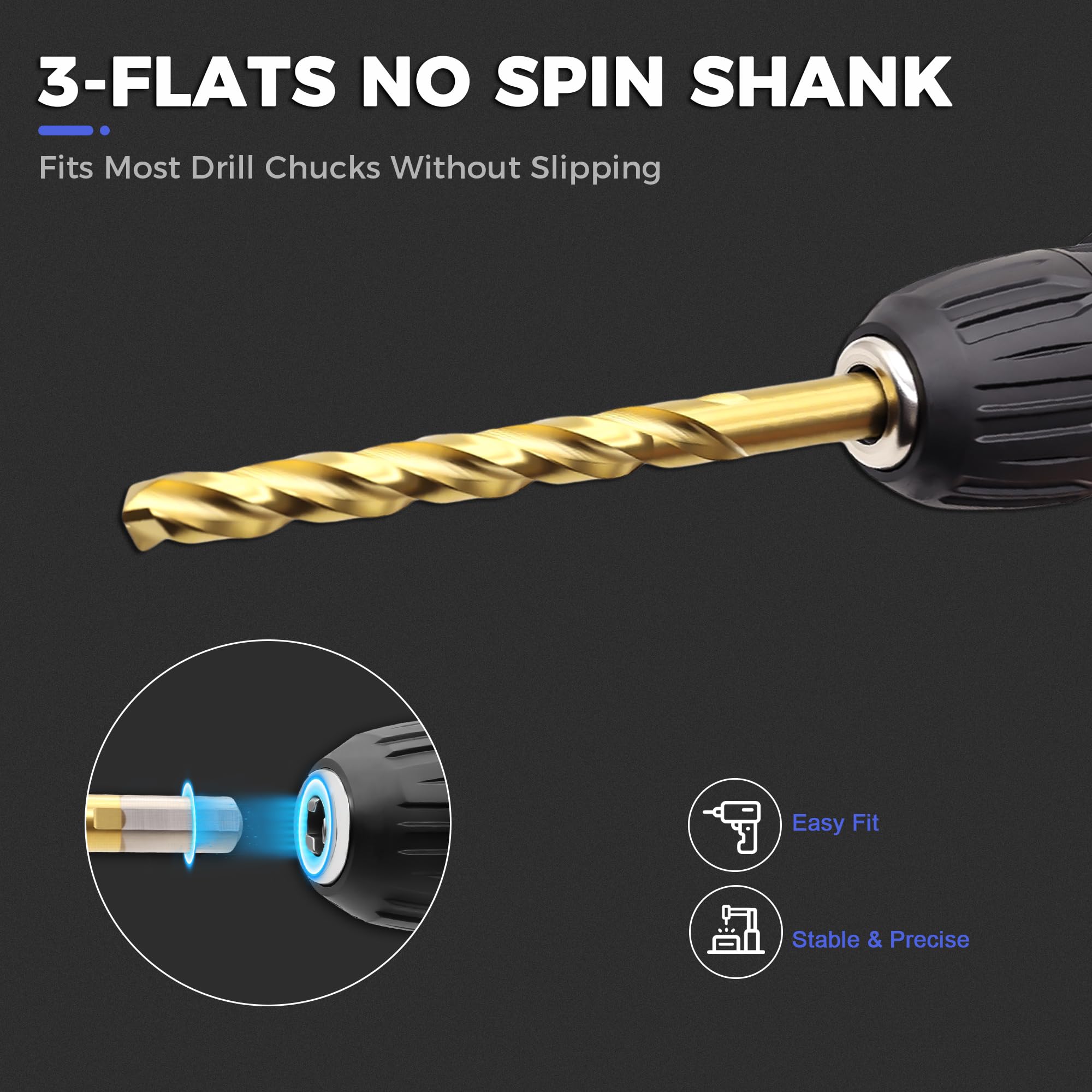 OSTTE 3-flat shank design minimizes spin-out for stable drilling.