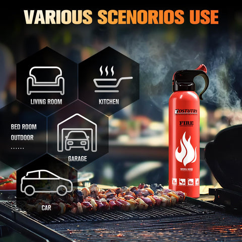 Ostutry compact extinguisher illustrates small footprint for tight spaces.