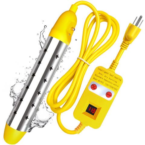 Ostutry portable immersion heater in bucket view enables quick bucket heating for chores.