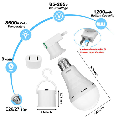Ostwiki rechargeable emergency bulbs charging while in use with built-in 1200mAh battery.