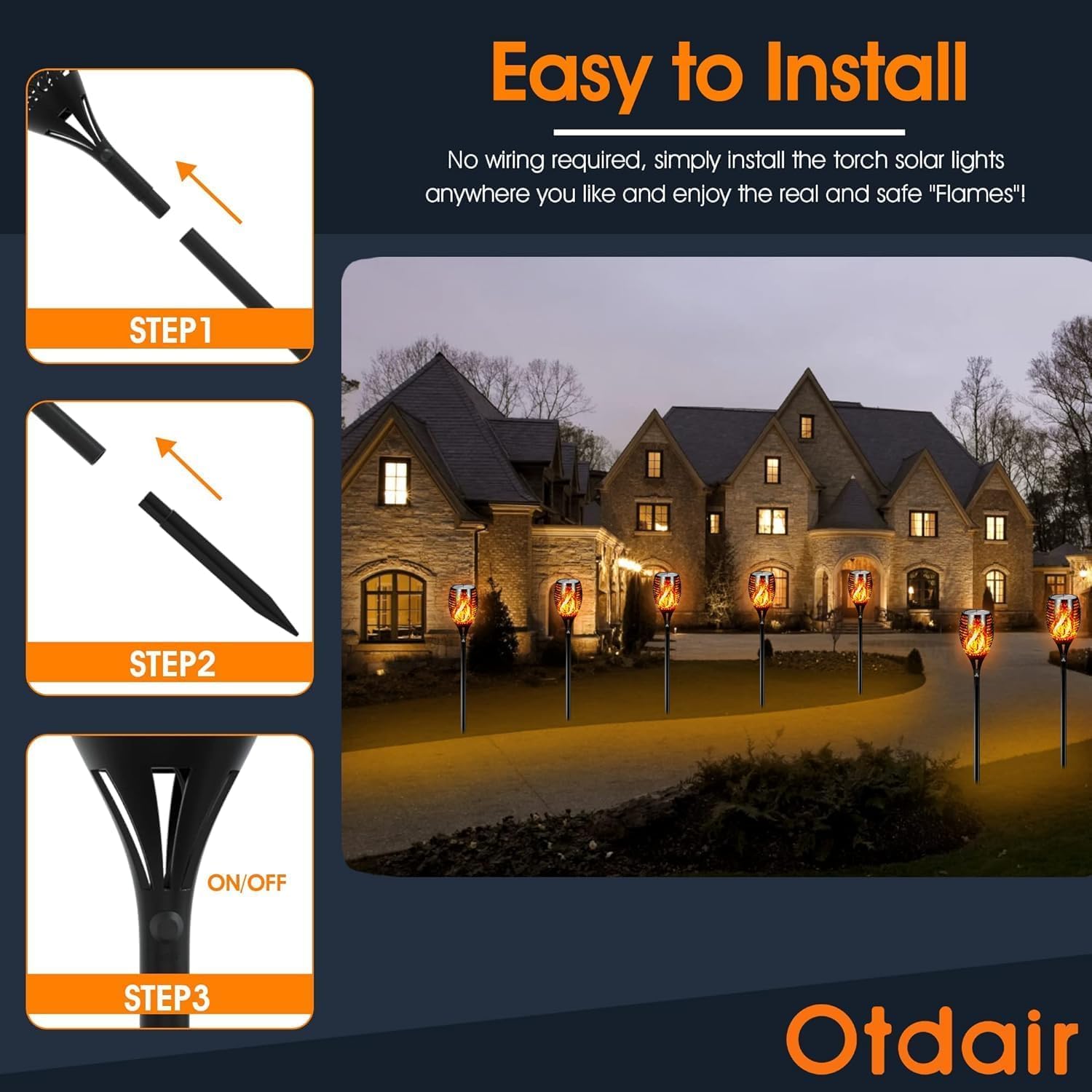 Otdair easy-install solar torches with included accessories