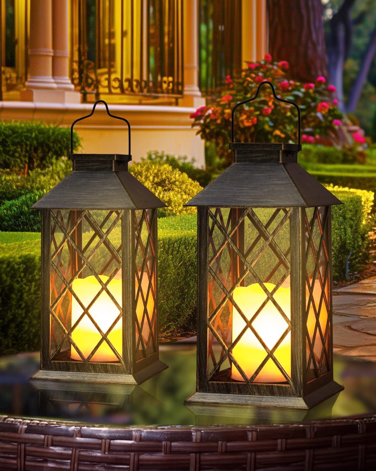 Otdair solar lantern with 14-inch glass retro design for outdoor ambiance.