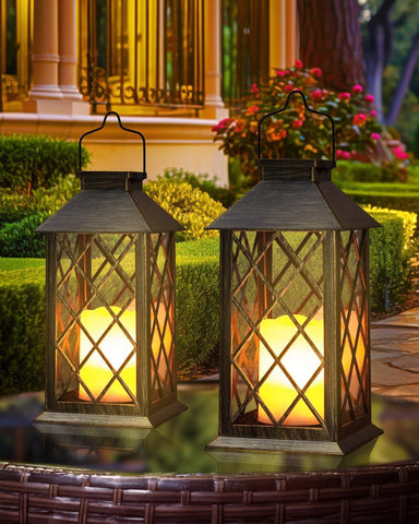 Otdair solar lantern with 14-inch glass retro design for outdoor ambiance.