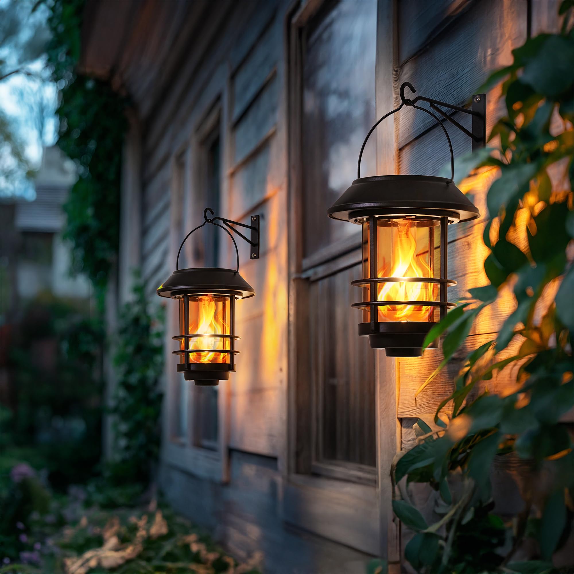 Otdair solar lantern with glass shade flickering flame on porch for cozy evenings
