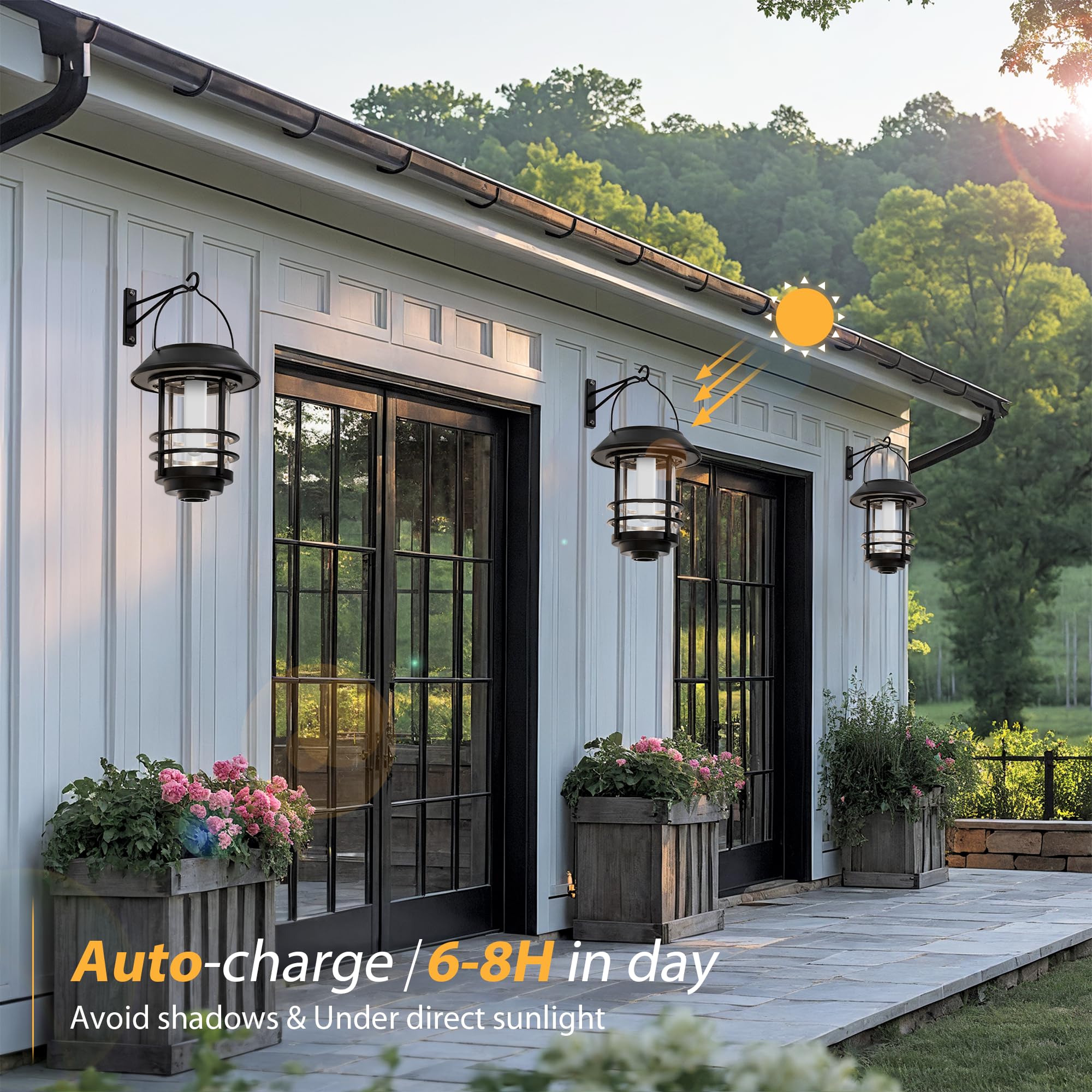 Otdair lantern mounted on wall showing warm flame effect and setup options