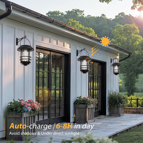 Otdair lantern mounted on wall showing warm flame effect and setup options
