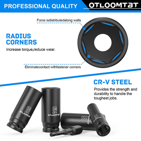 OTLOOMTBT deep 16mm socket, robust chrome-vanadium steel for longevity