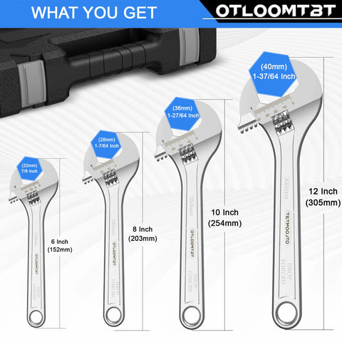 OTLOOMTBT wrench set close-up on chrome-vanadium steel for durability.