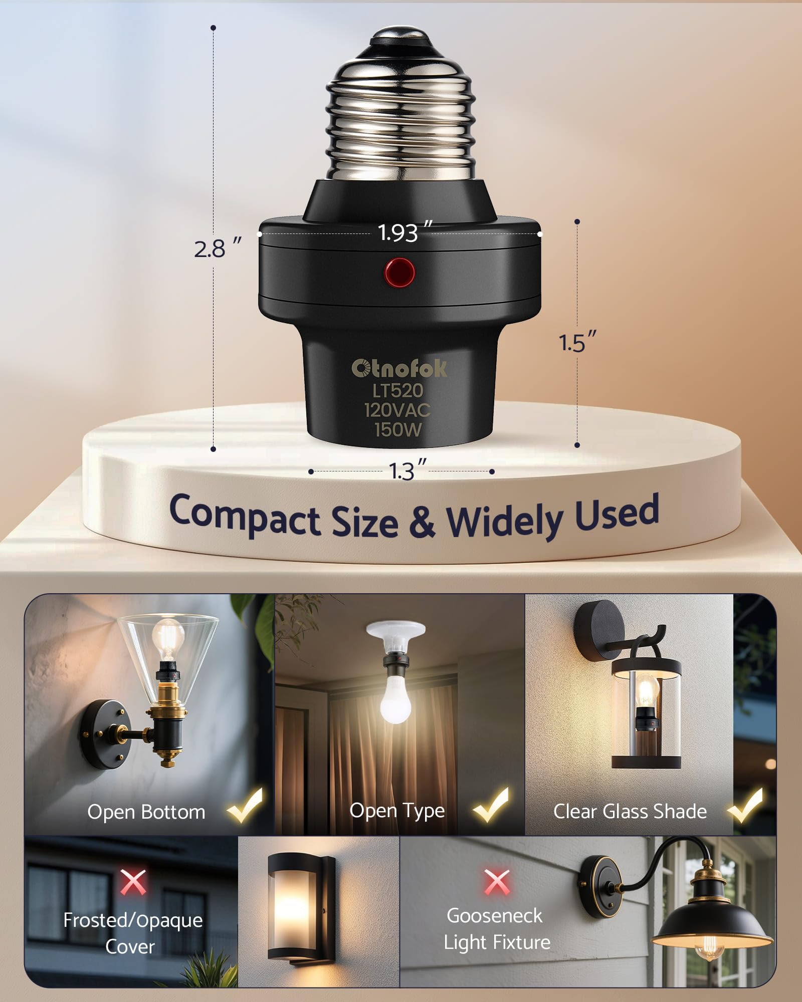 otnofok light sensor socket compact design blends with fixtures