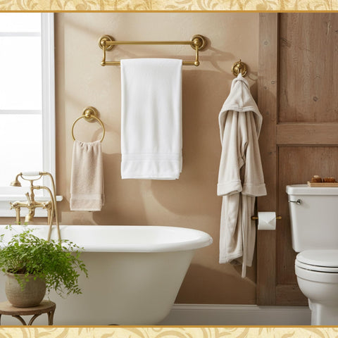 Otoolling antique brass robe hook wall-mounted for towels and garments.