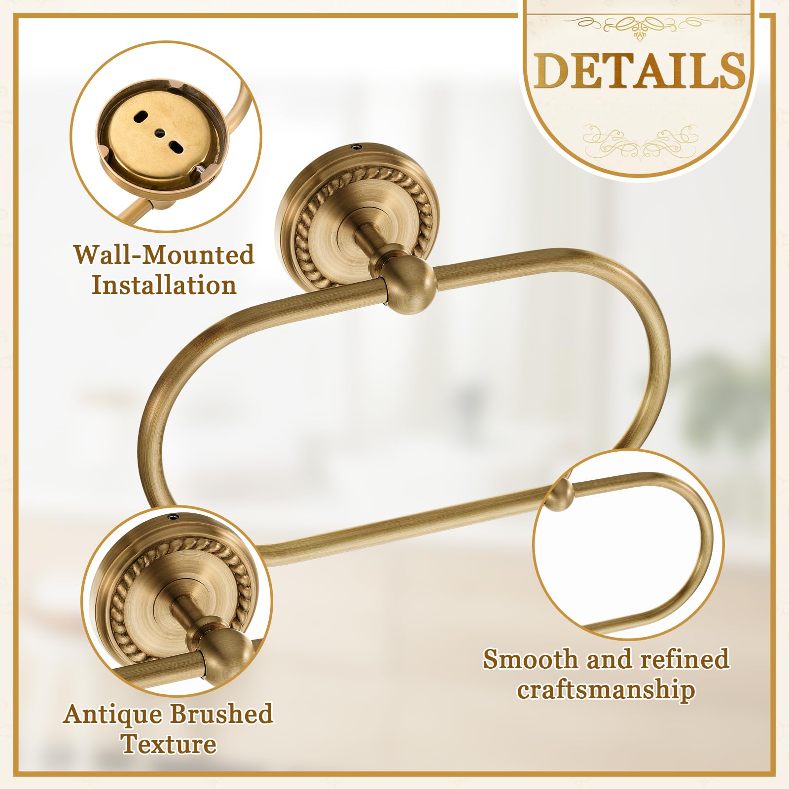 Otoolling antique brass toilet paper holder wall-mounted for easy reach.