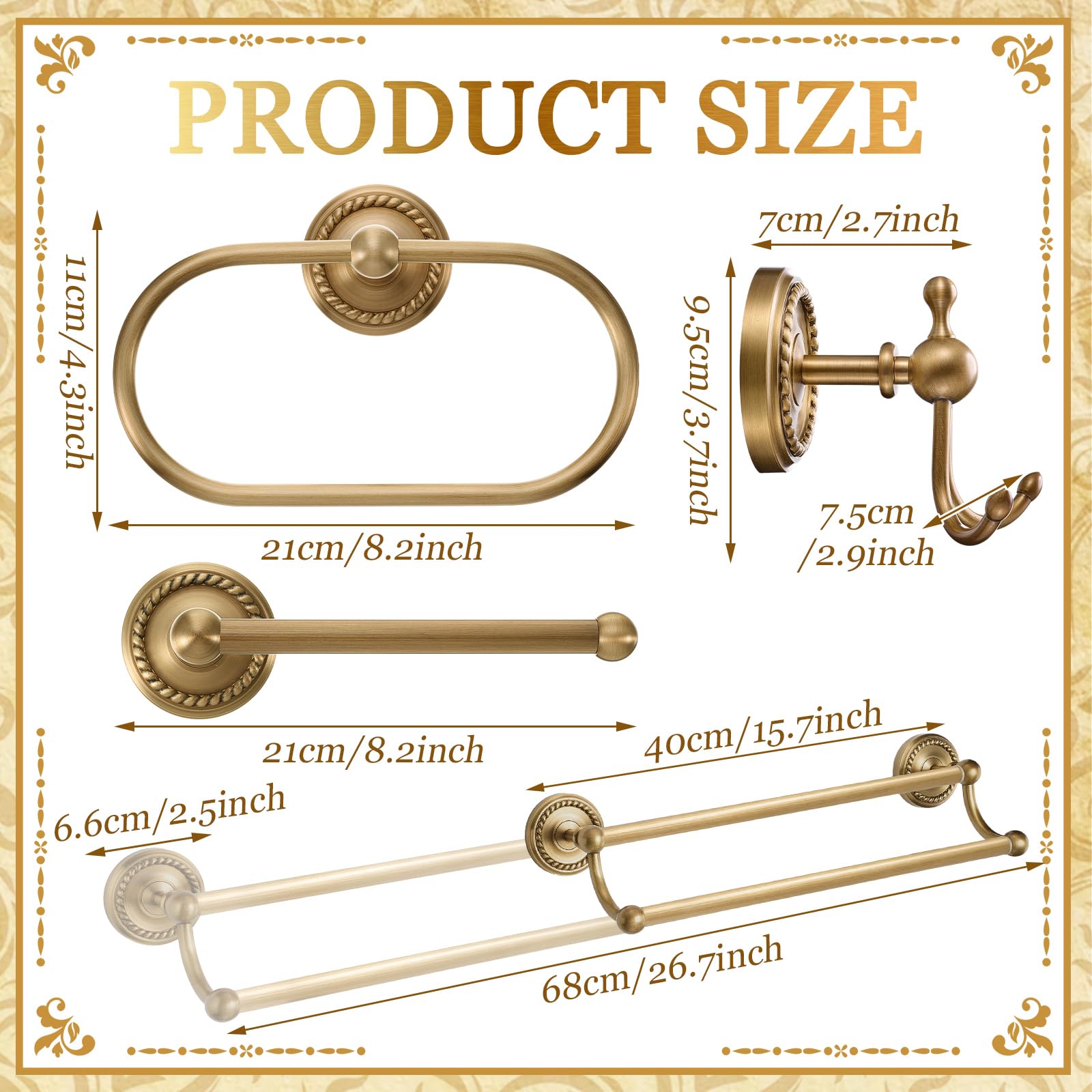Otoolling antique brass towel ring mounted on wall beside sink for towels.