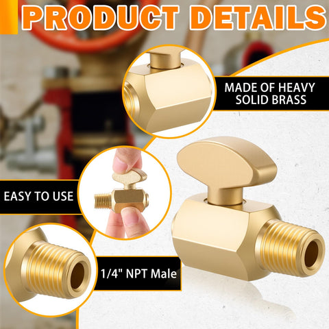 Brass drain valve by Otoolling with 1/4in NPT threads, easy installation.
