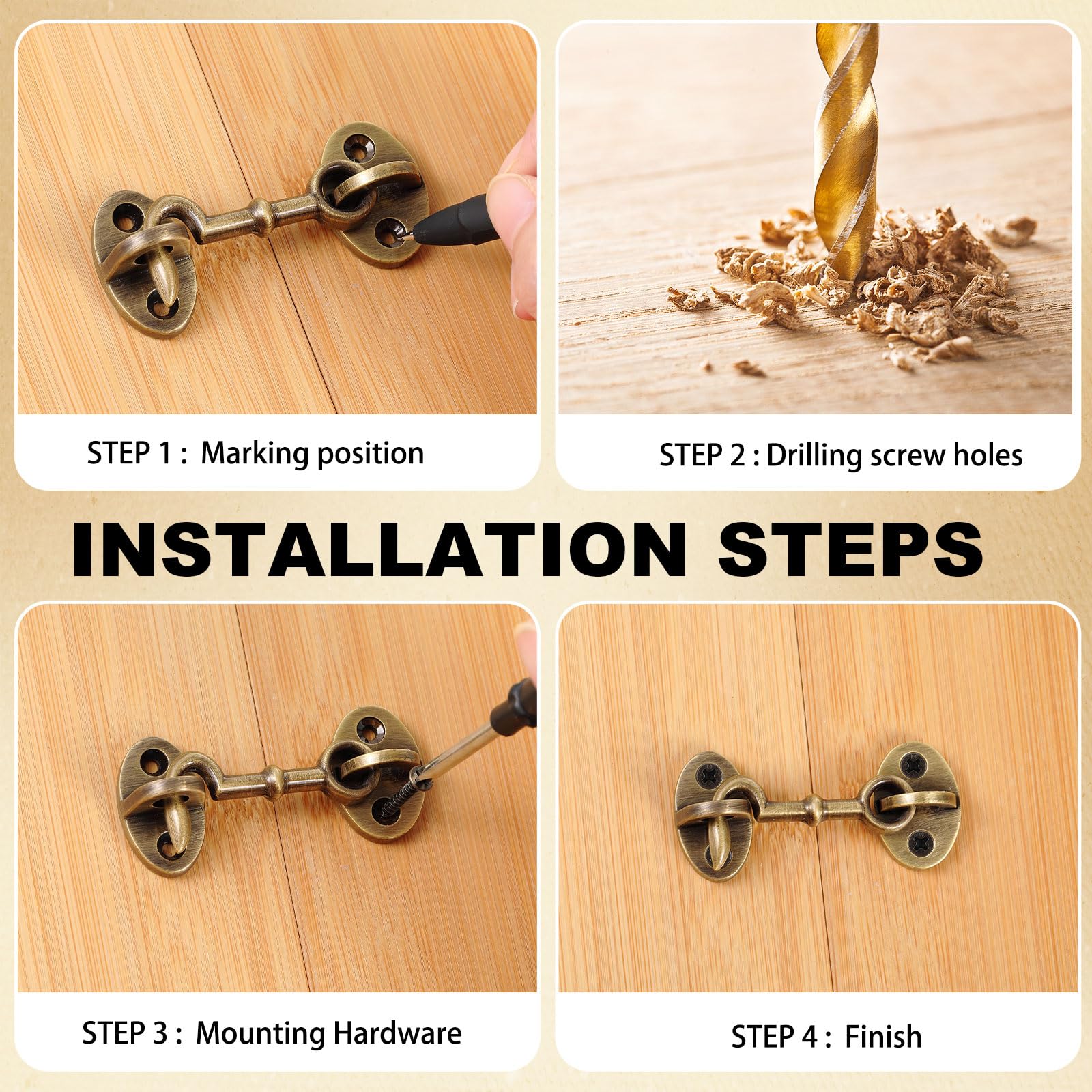 Otoolling brass hook-eye assembly for versatile door hardware