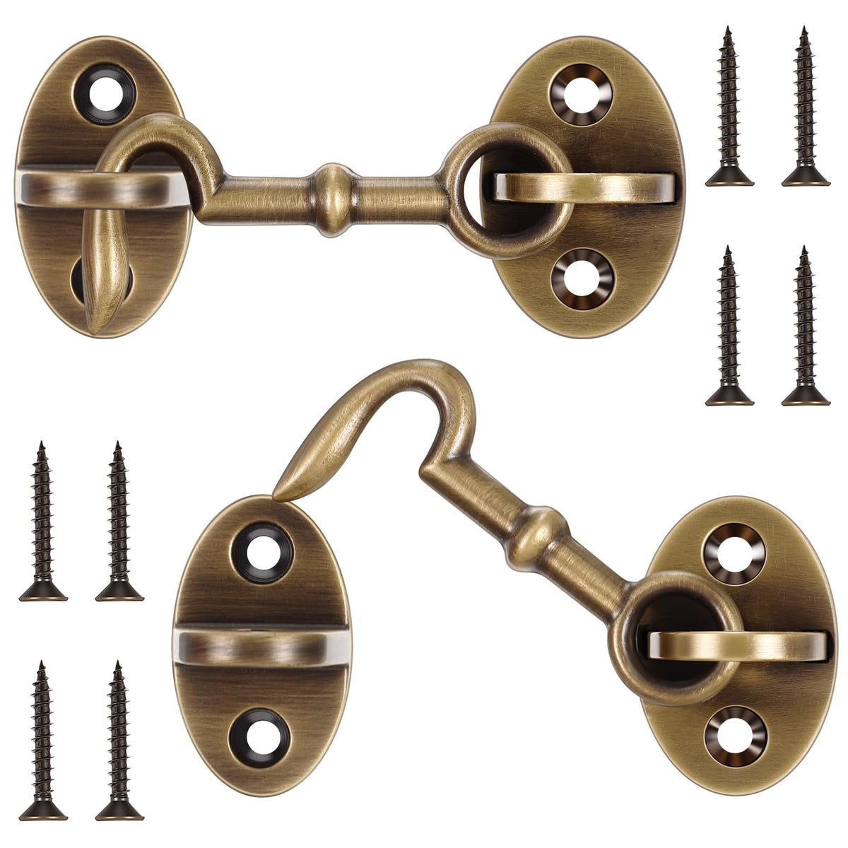 Otoolling brass hook eye latch with bronze finish secures doors with sturdy design