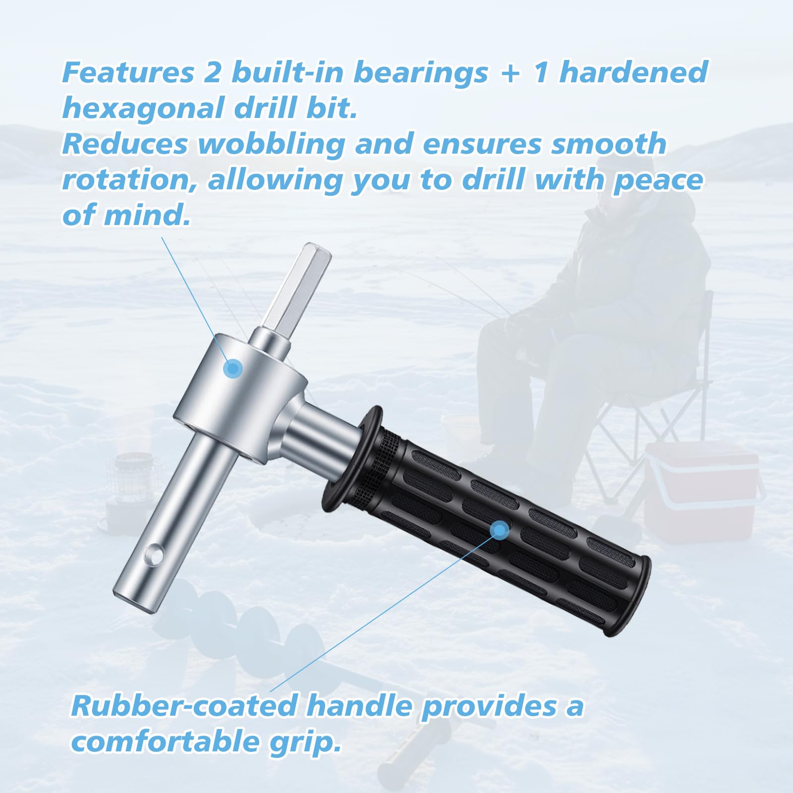 Otoolling ice auger adapter with hex bit increases drilling precision on tough ice