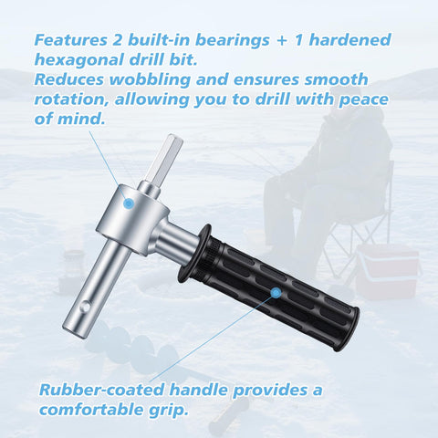 Otoolling ice auger adapter with hex bit increases drilling precision on tough ice