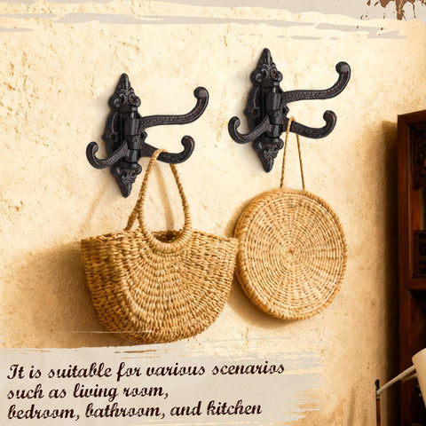 Otoolling rustic cast-iron hook set adds farmhouse charm.