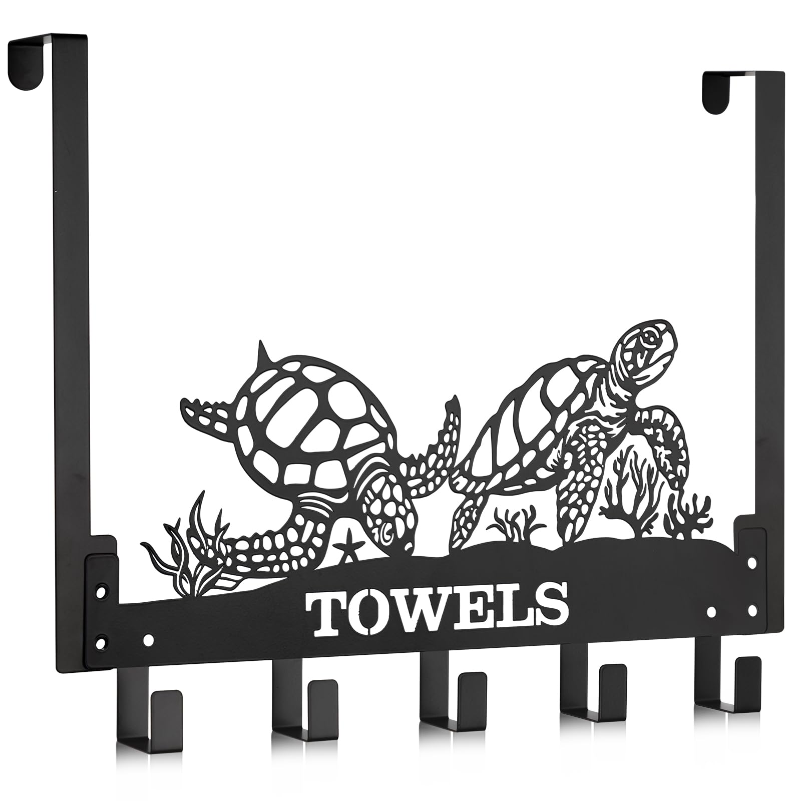 Otoolling sea turtles over-the-door hook in front view for sturdy door storage and decor