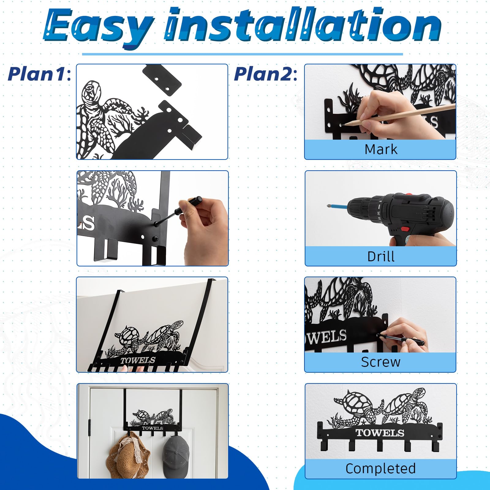 Sea turtles wall mount showing dual mounting options for door or wall