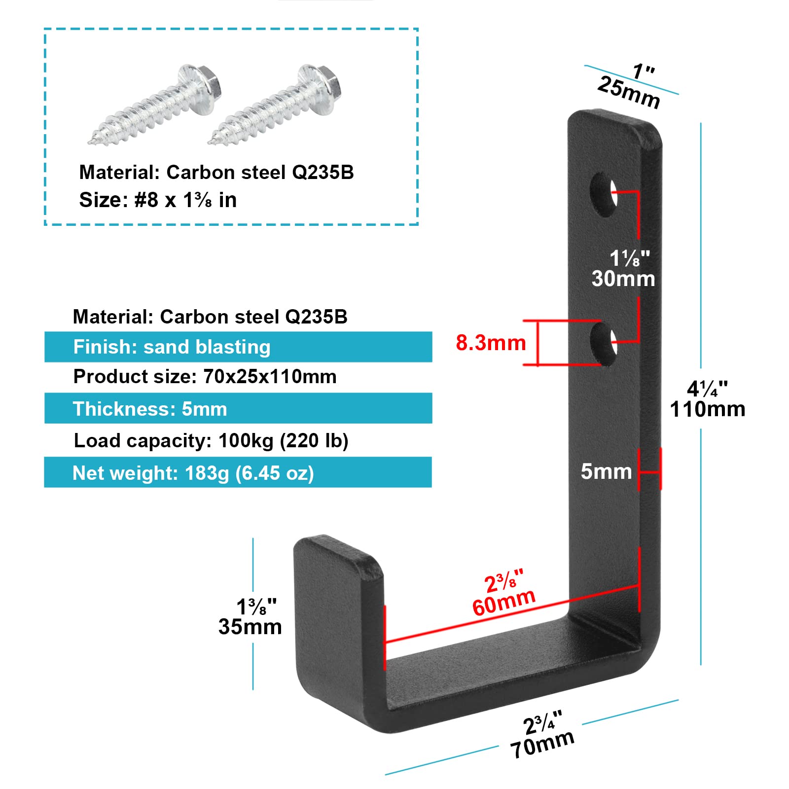 OTTFF J-hook for garage storage with 220 lbs capacity.