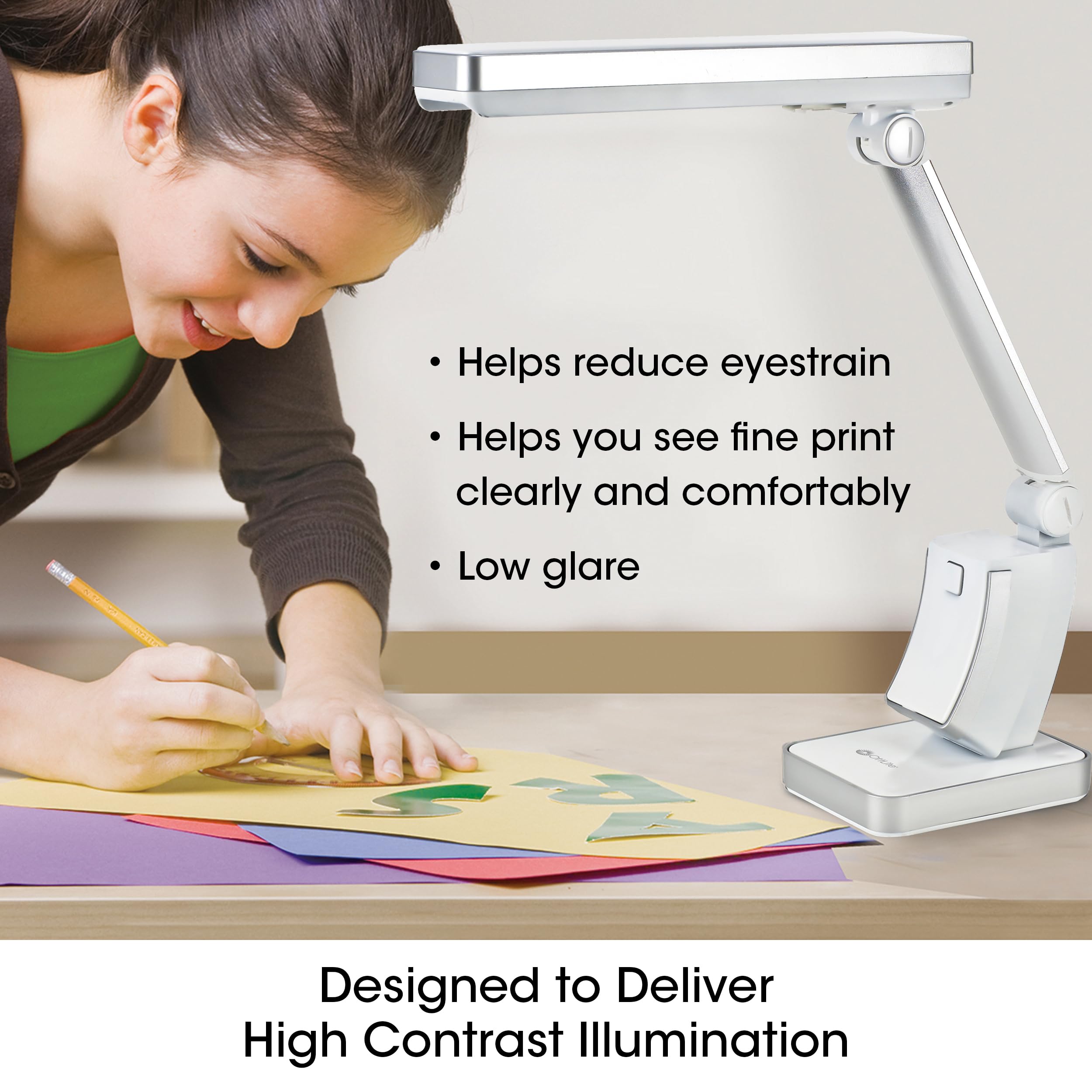OttLite 13W Slimline Desk Lamp adjustable shade reduces glare and eye strain