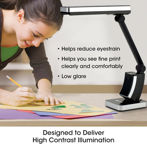 OttLite daylight illumination enhancing color accuracy on desk.