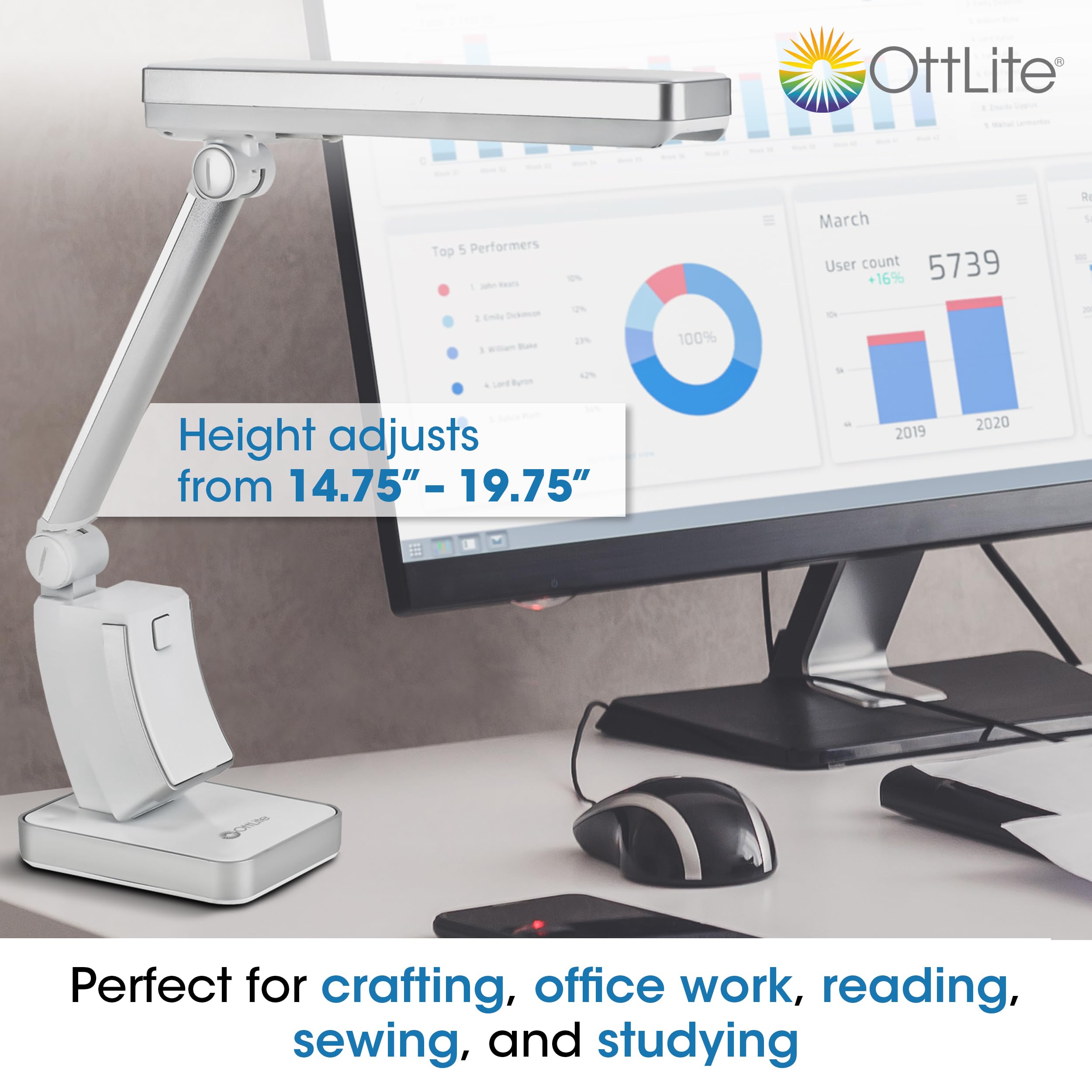 OttLite 13W Slimline Desk Lamp natural daylight improves color accuracy indoors