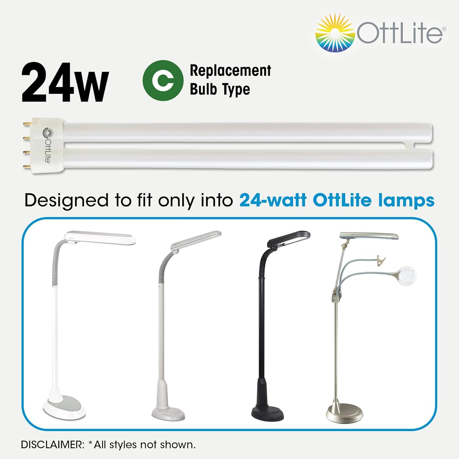 OttLite B24553 24W tube replacement bulb-out demonstrates bright, low-heat illumination