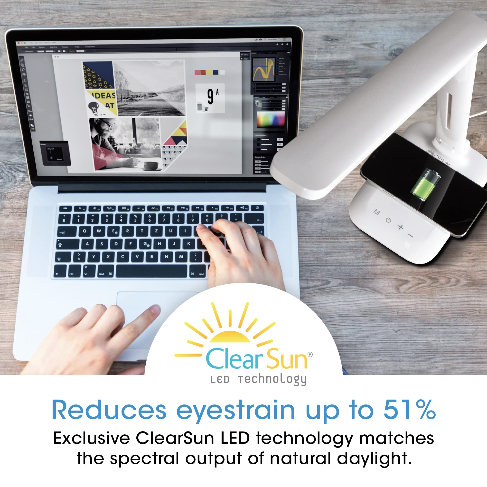 OttLite Charge Up desk lamp with adjustable neck for precise light placement