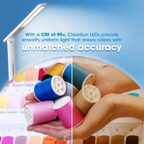 OttLite Charge Up desk lamp illustrating ClearSun LED technology for natural daylight feel