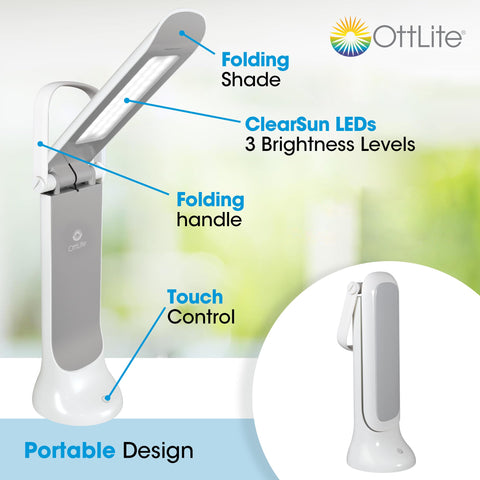 OttLite adjustable-height lamp for flexible workspace lighting.