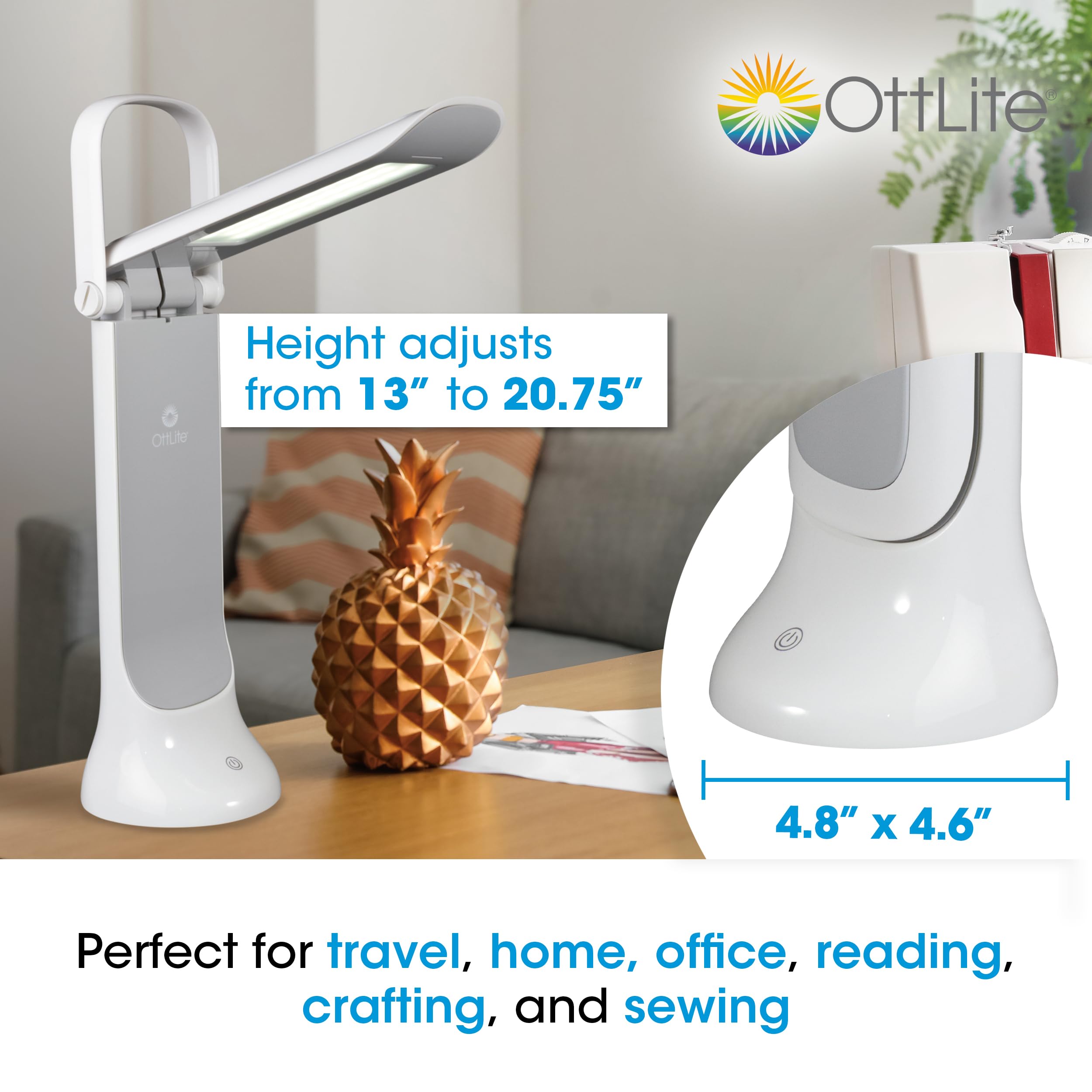 OttLite three-brightness lamp for reading, sewing, puzzles.