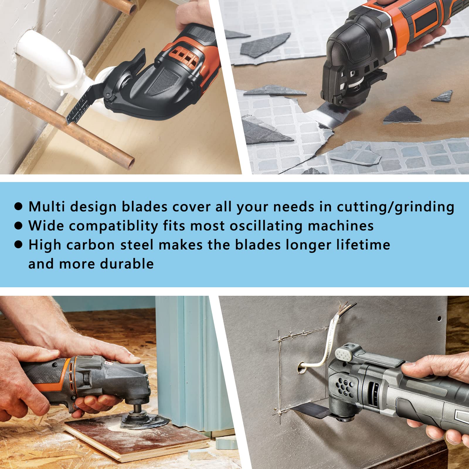 OTUCO blade kit fits Dewalt, Makita, Ryobi, Rockwell for varied projects.