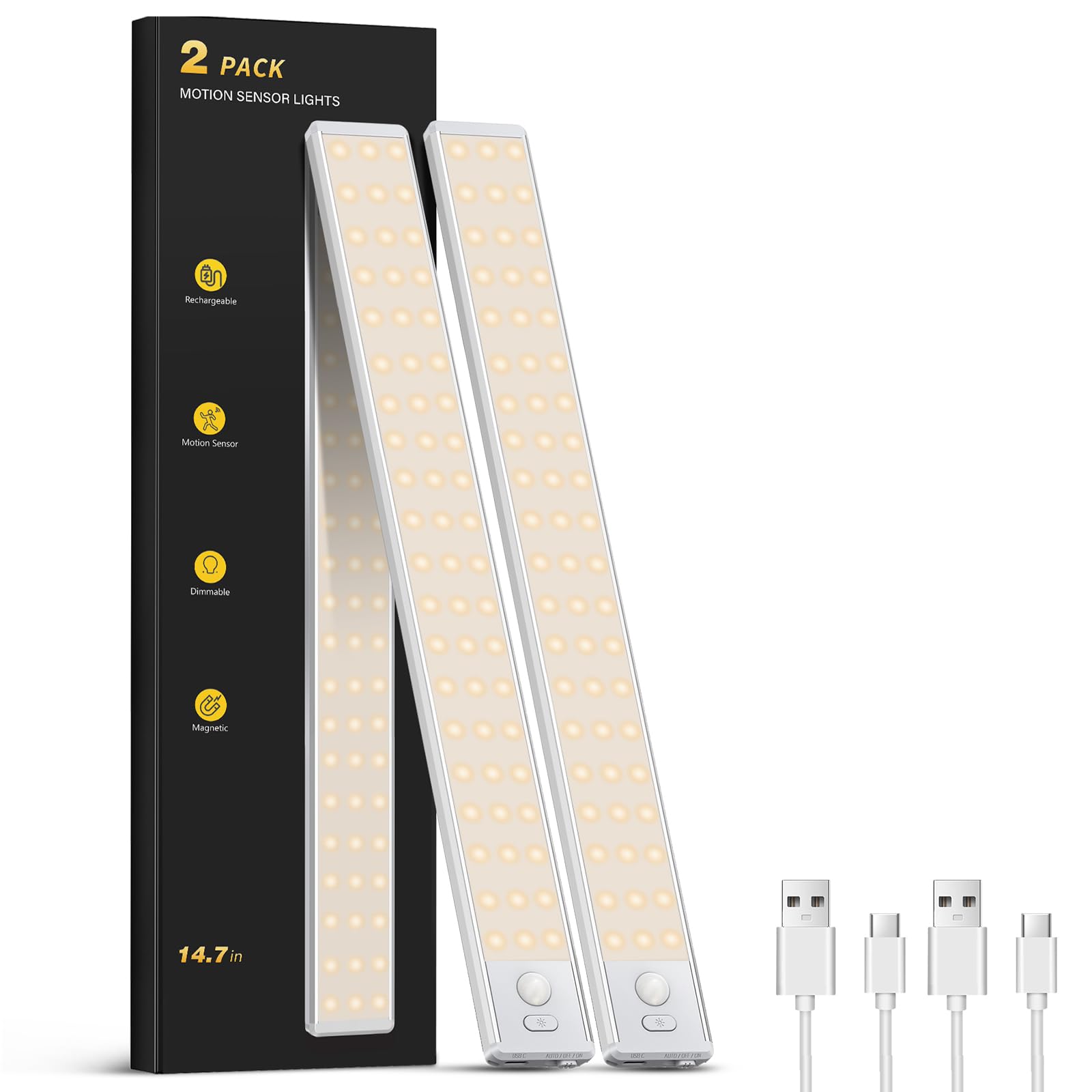 OTWKAY under-cabinet light front view showing slim 14.7-inch design for task lighting
