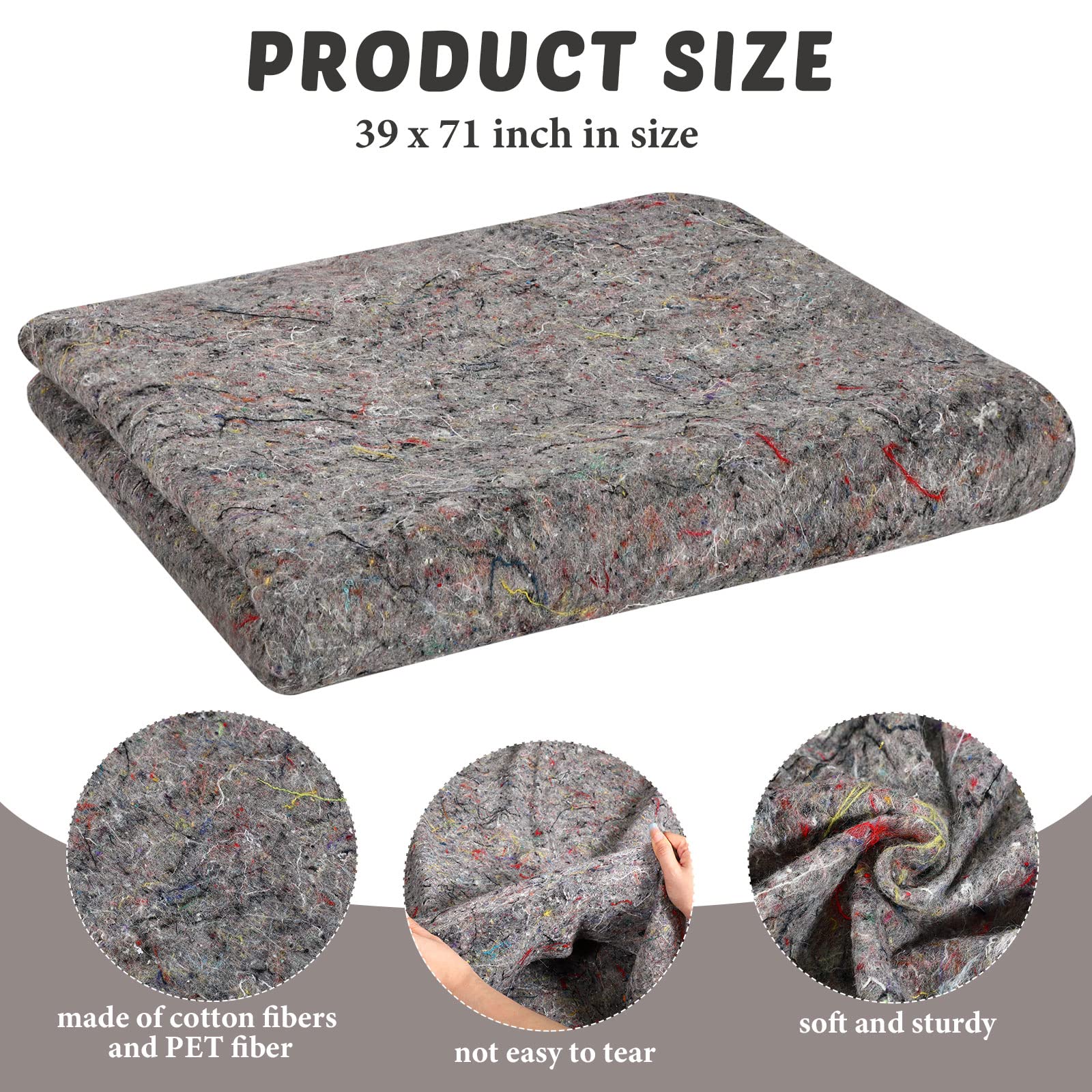 Oudain heavy-duty moving blanket showing durable cotton fiber padding for fragile items.