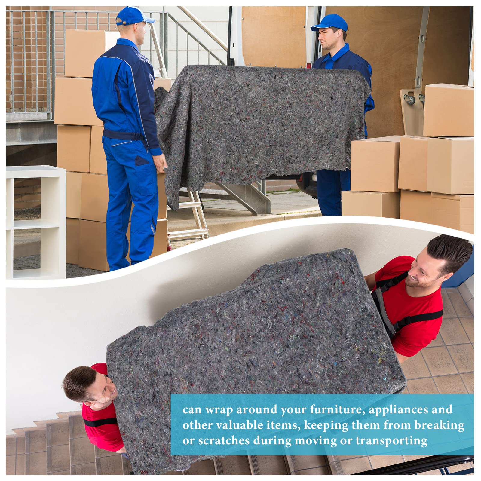 Oudain moving blanket gray color hides dirt during moves and storage.