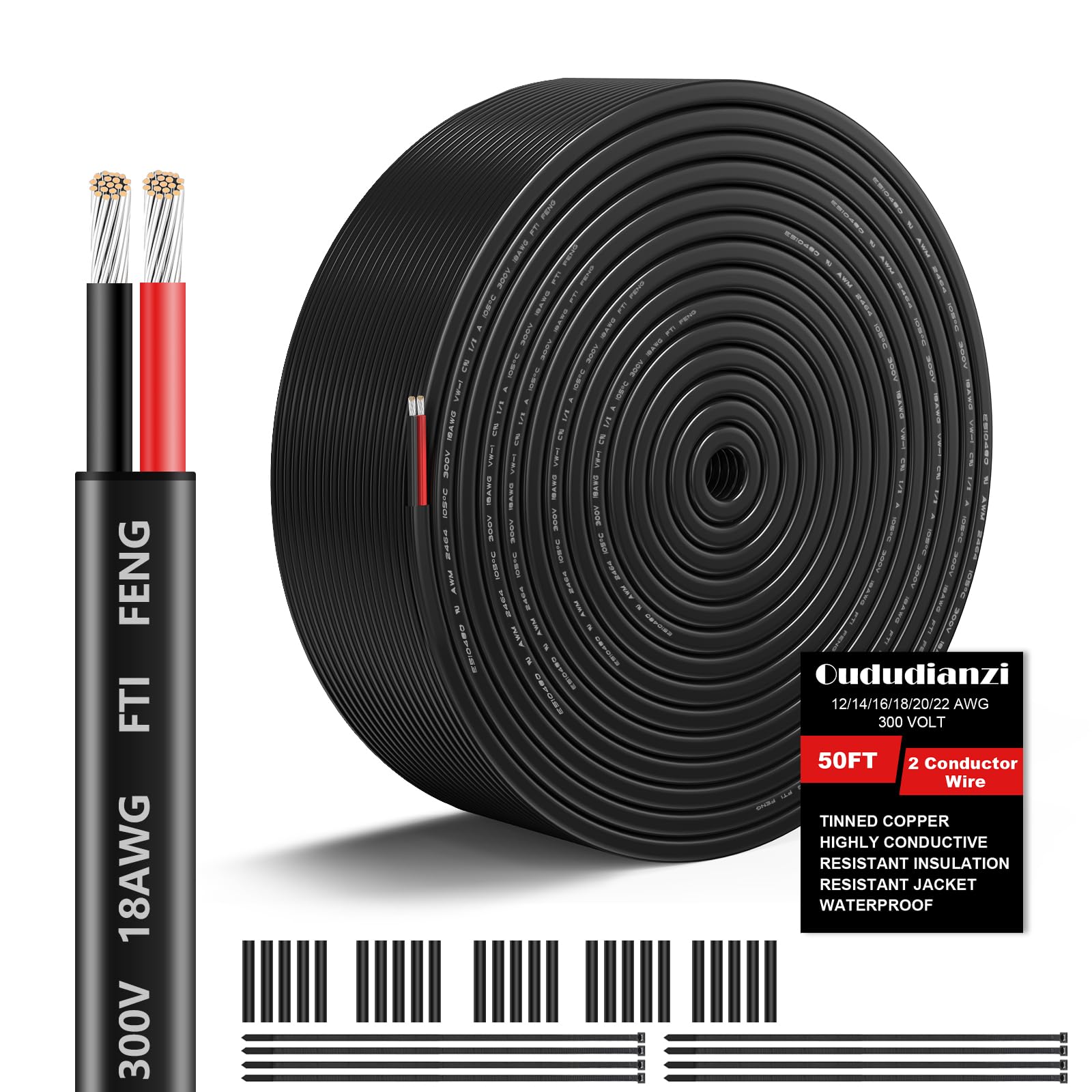 Oududianzi 18AWG wire spool ready for long low-voltage runs
