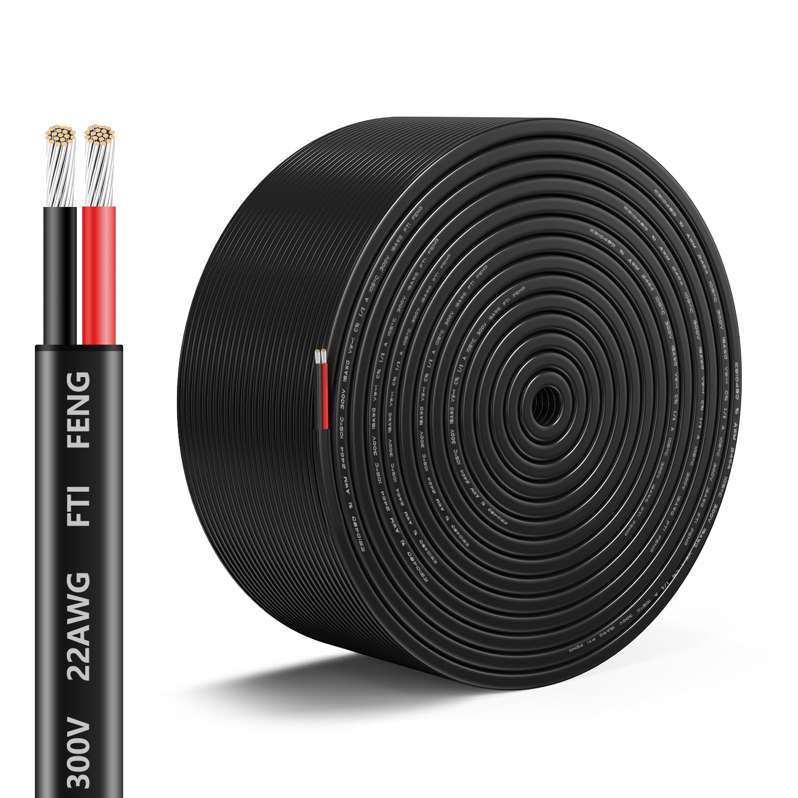 Oududianzi 22awg two-conductor wire with black and red leads for automotive power