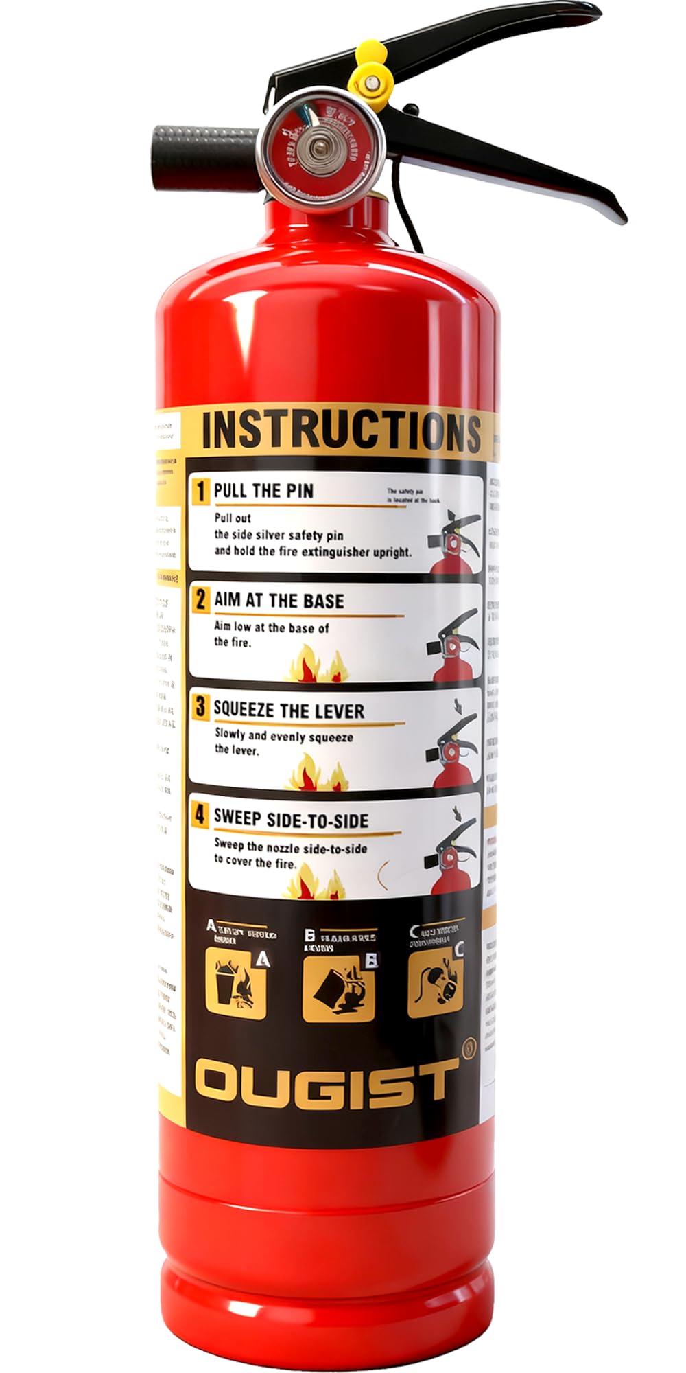 Ougist ABC fire extinguisher for home kitchen, ready for quick use during a small fire.
