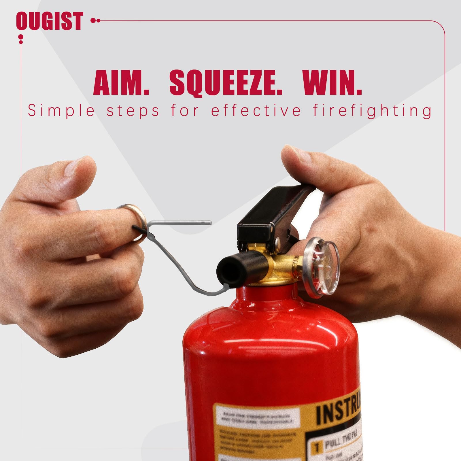 Ougist ABC fire extinguisher features a durable metal body for vehicles.