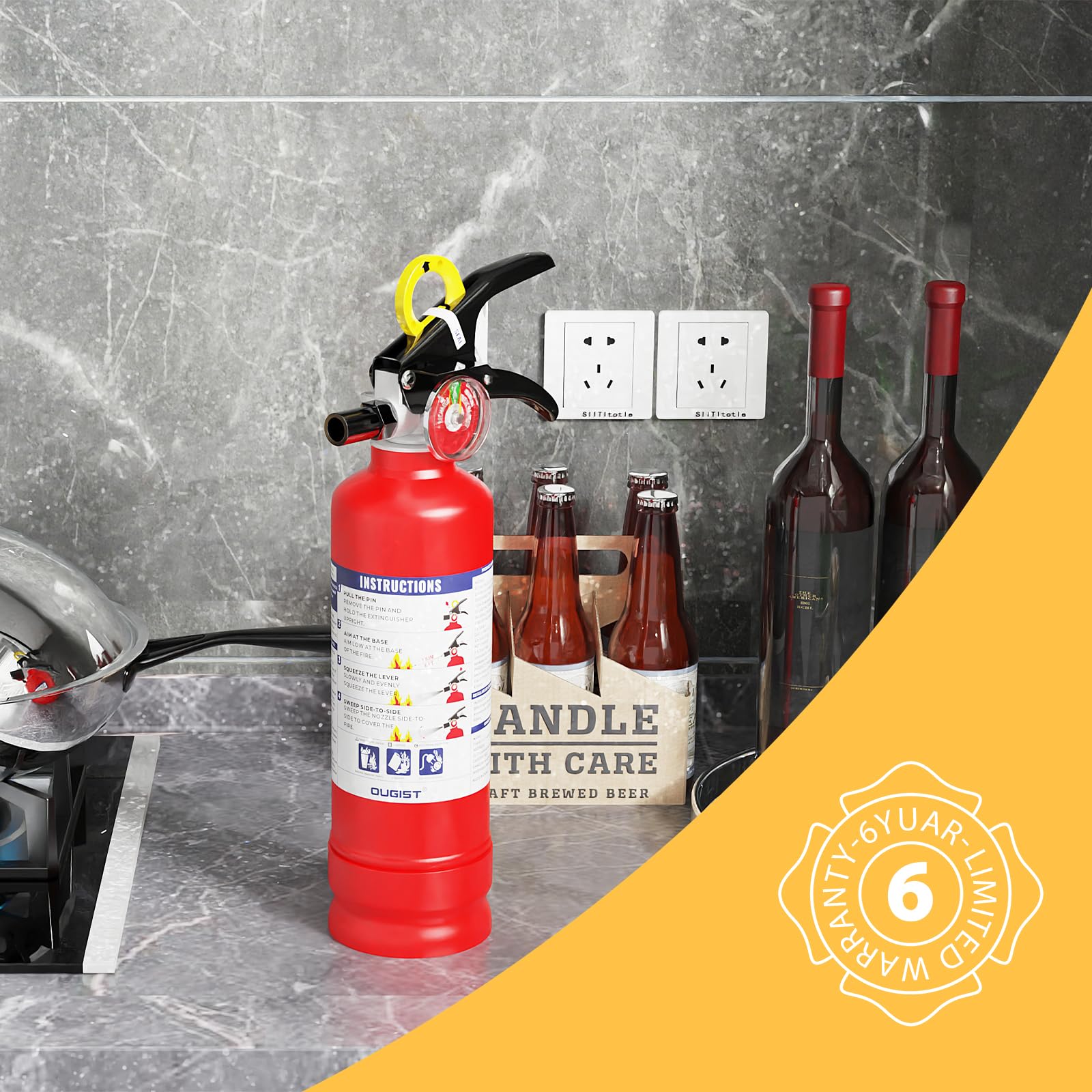 Ougist ABC Fire Extinguisher with quick-release handle enables easy activation